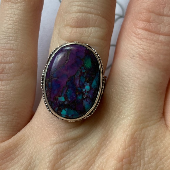Purple turquoise and sterling silver ring - Picture 1 of 8